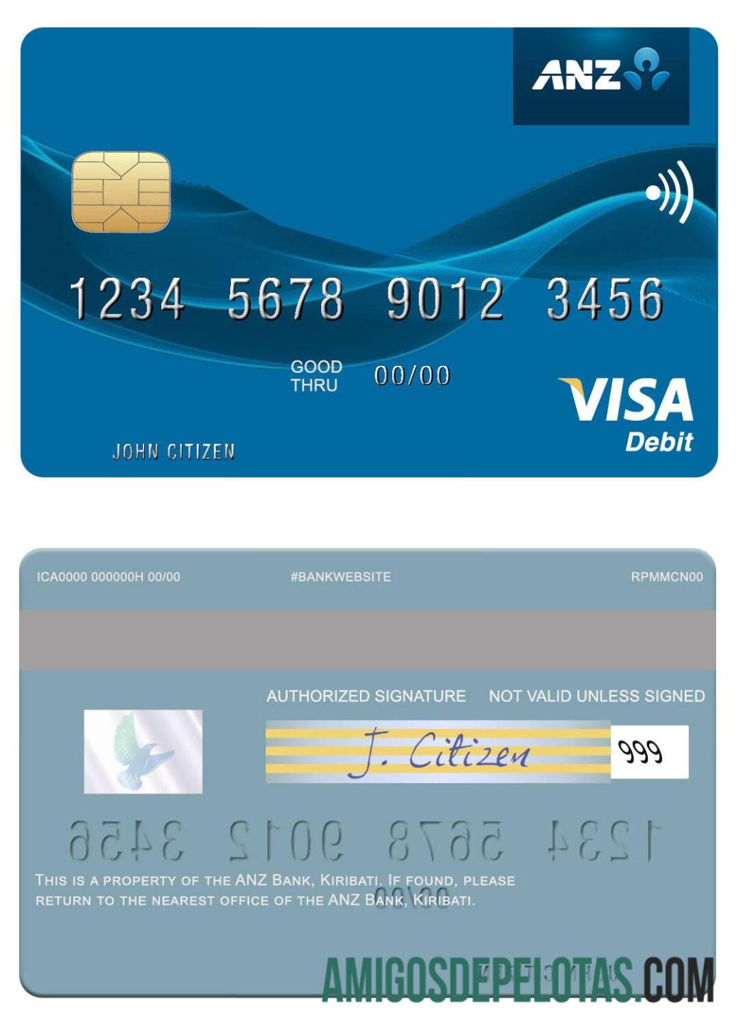 Kiribati ANZ Bank Visa Debit Card example